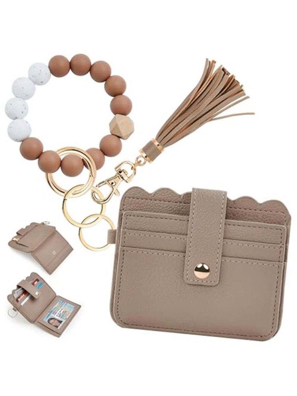Womens Wristlet Wallet Keychain Bracelet RFID Card Holder Coin Purse Beads